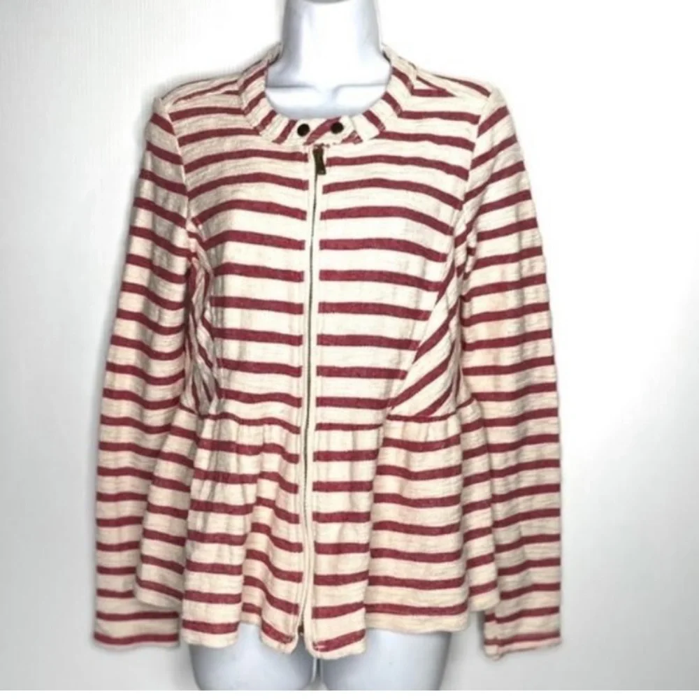 Free People Peplum Pink Striped Full Zip Terry Jacket XS